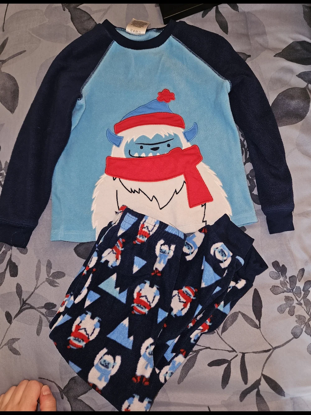 Kids Blue Yeti Graphic Pajama Set with Navy Sleeves